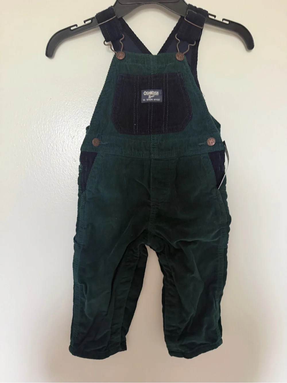 OshKosh B'gosh Dark Green Corduroy Overalls with Navy Trim